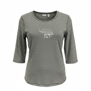 Weekends by Chico’s 3/4 Sleeve Striped Grey/Greenish & White Women's XL Top